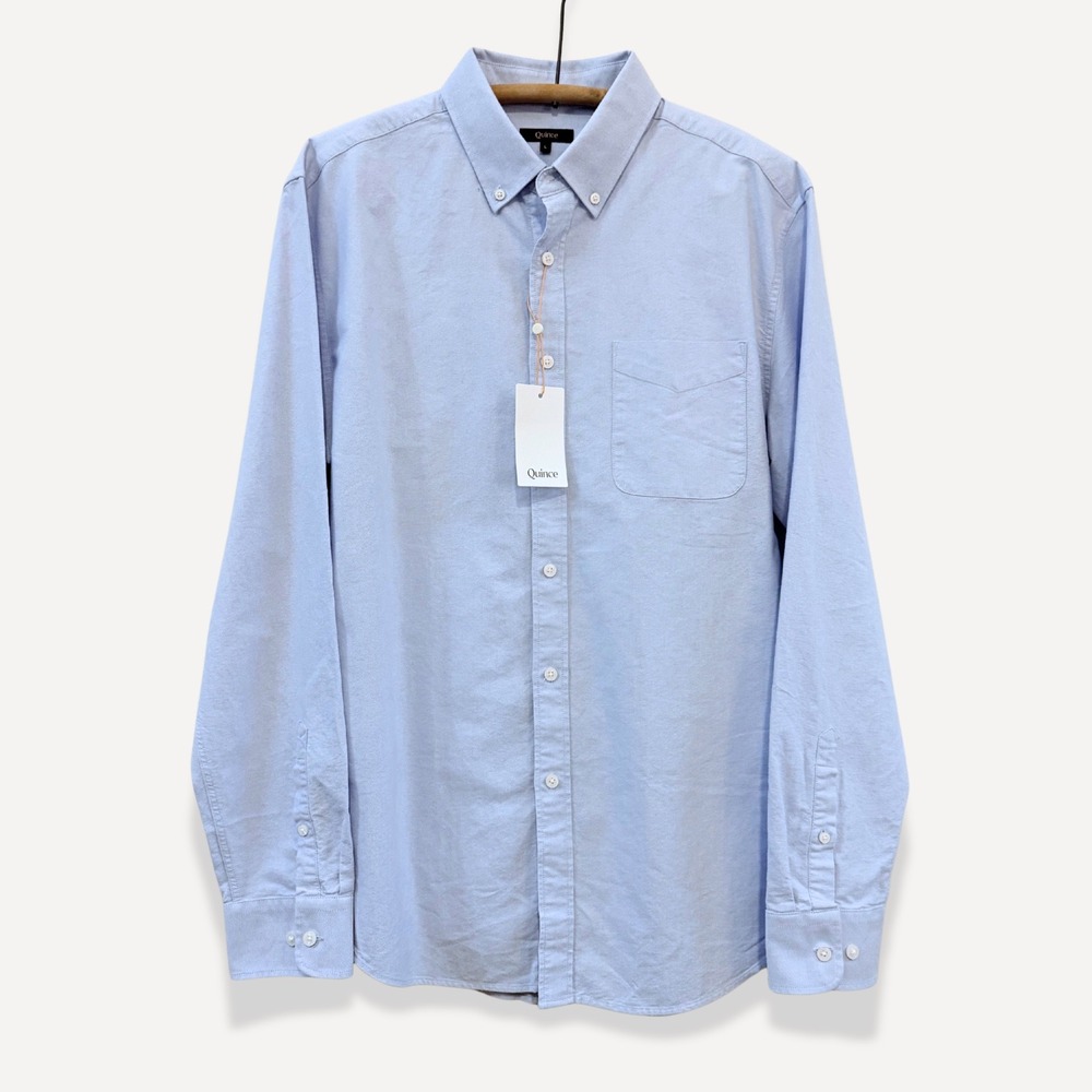 NWT Quince Mens Organic Cotton Oxford Shirt L Pale Blue Button Down Preppy
